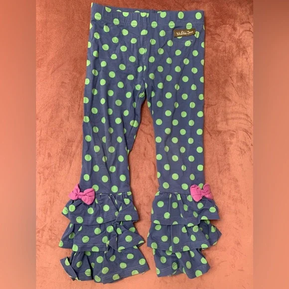 Matilda Jane Blue Polka Dot Ruffle Leggings Girls 4 - Picture 1 of 3